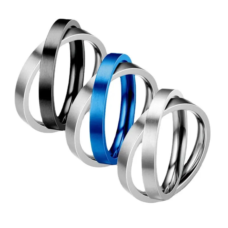 Anillos dobles giratorios creativos de acero inoxidable para parejas, anillos de descompresión de dos tonos azules y plateados, nuevos productos