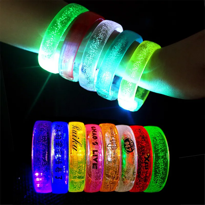 Custom logo Flashing Light Up LED Lighted Flashing Concert Acrylic Flat Broadband Glow Bar Bracelet wrist Band for Party Events