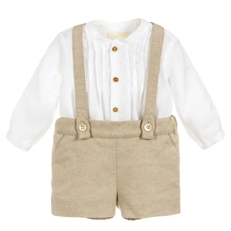 Vente en gros de chemise blanche pour enfants, salopette, shorts, tenues de boutique, vêtements pour enfants, ensembles de vêtements pour tout-petits garçons