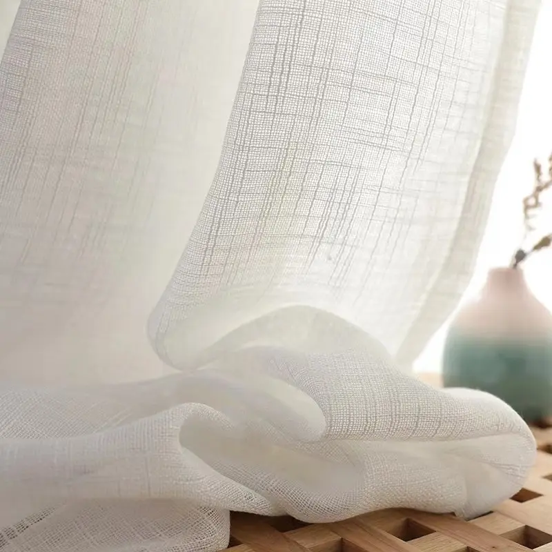 Meilleure vente 100% Polyester lin look voile transparent tissu de rideau flammé vente en gros pour le salon