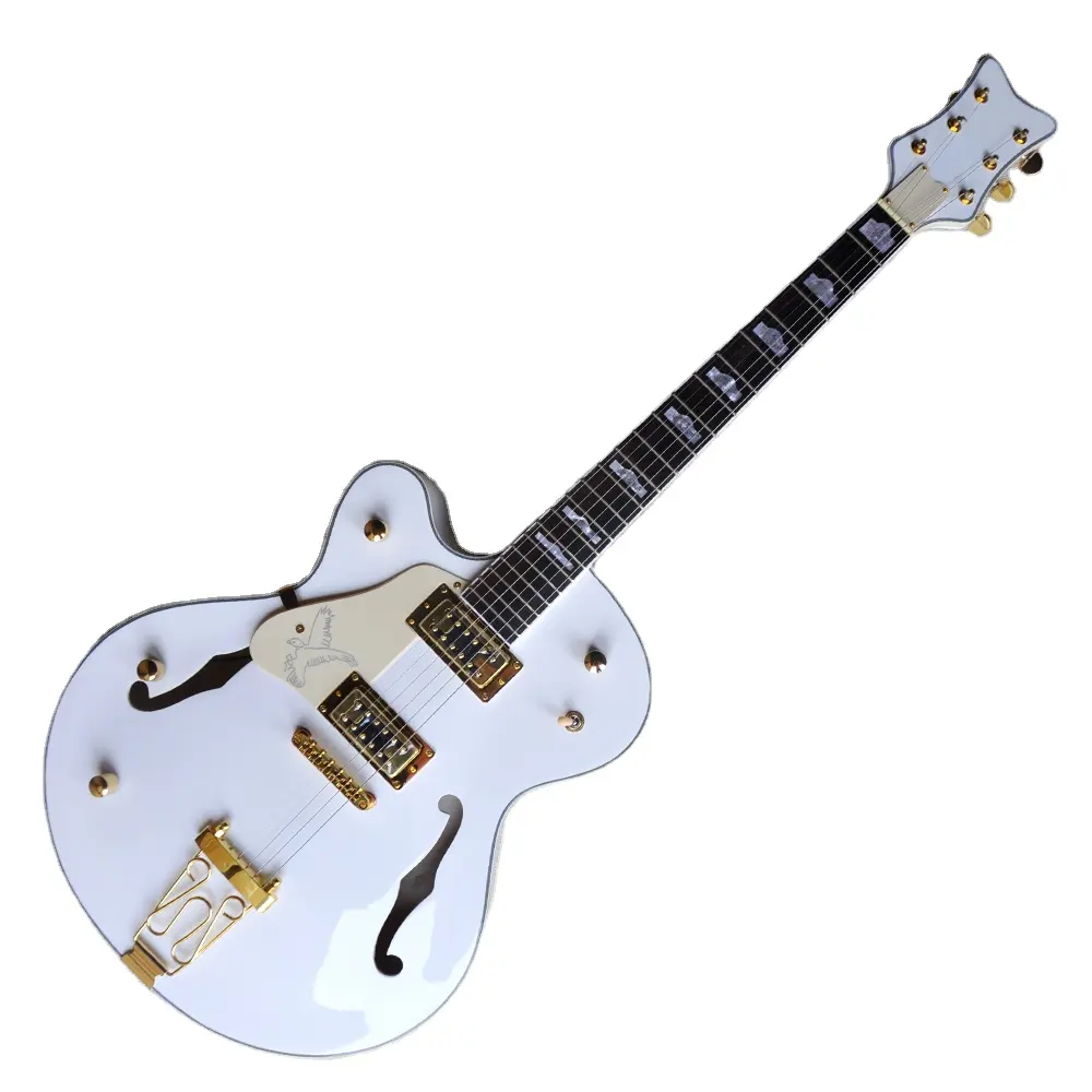 Flyoung נמוך מחיר חצי חלול גיטרה חשמלית מייפל גוף 6-מחרוזת חשמלית שמאלי גיטרה