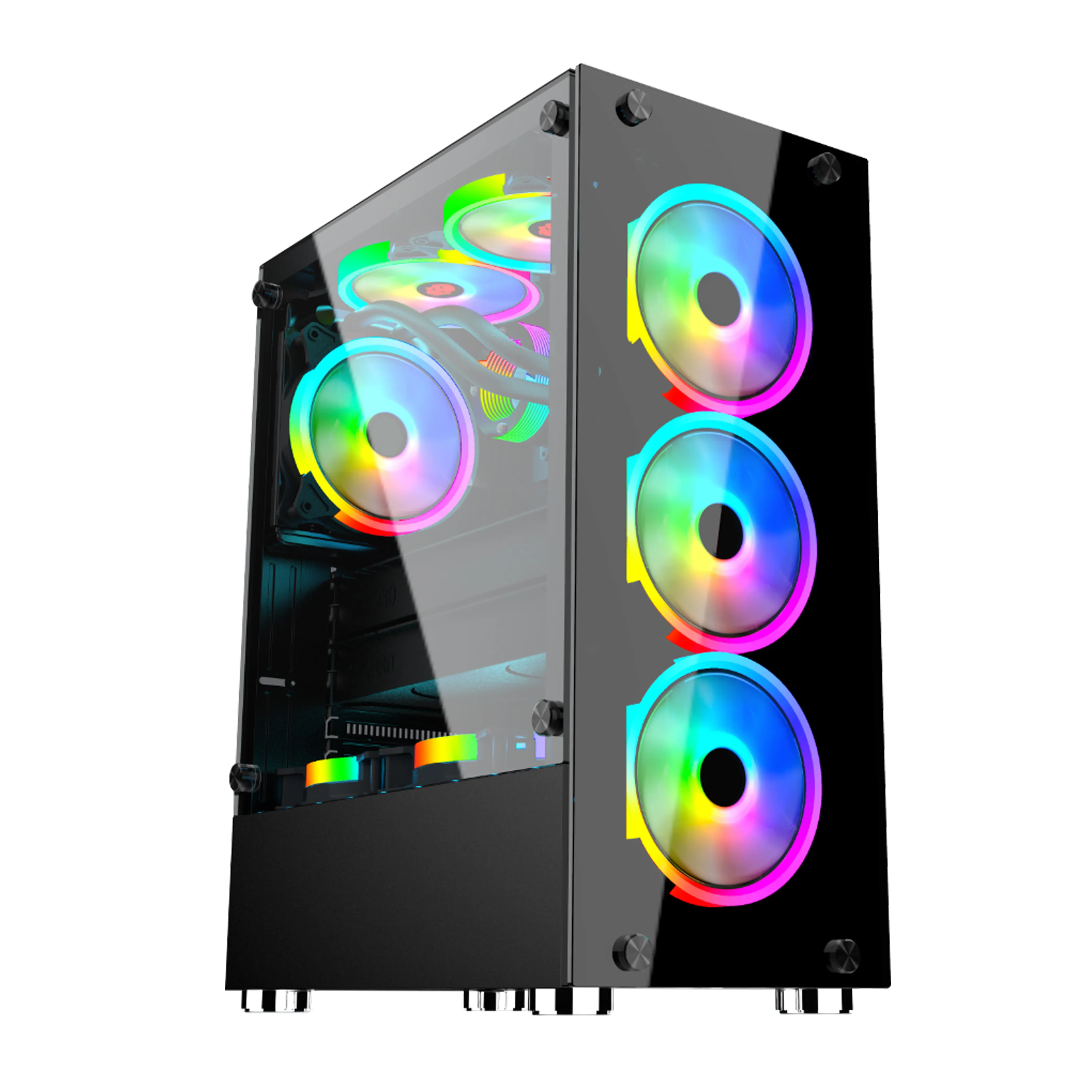 Venta al por mayor piezas de PC de vidrio de escritorio con ventilador de escritorio LED Mid Tower case Gaming case pc gamer