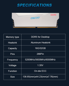 DDR5 RGB RAM 16GB 32GB Memoria 5200MHz 5600MHz 6000MHz RGB UDIMM Módulos DDR para juegos PC Escritorio On-Die ECC