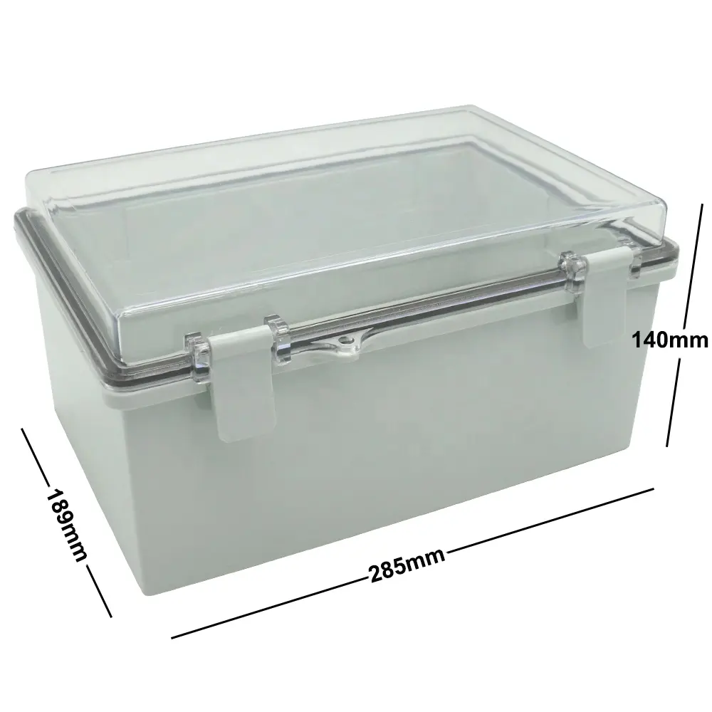 Gabinete de plástico abs personalizado para caixa eletrônica à prova d'água ao ar livre com capa transparente 285*189*140mm
