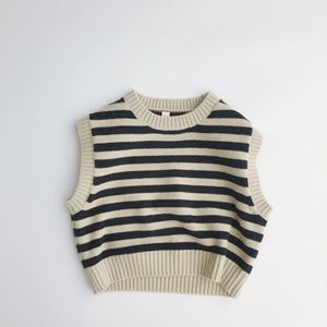 Outono e Inverno das Crianças Colete Listrado Moda Masculina Pullover 100% Algodão Roupas De Bebê