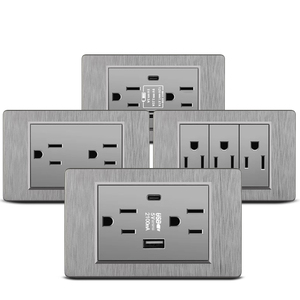 电脑灰色南美廉价家用墙壁开关美国插座电气面板电源USB + c型快速充电器 - Product Image 1