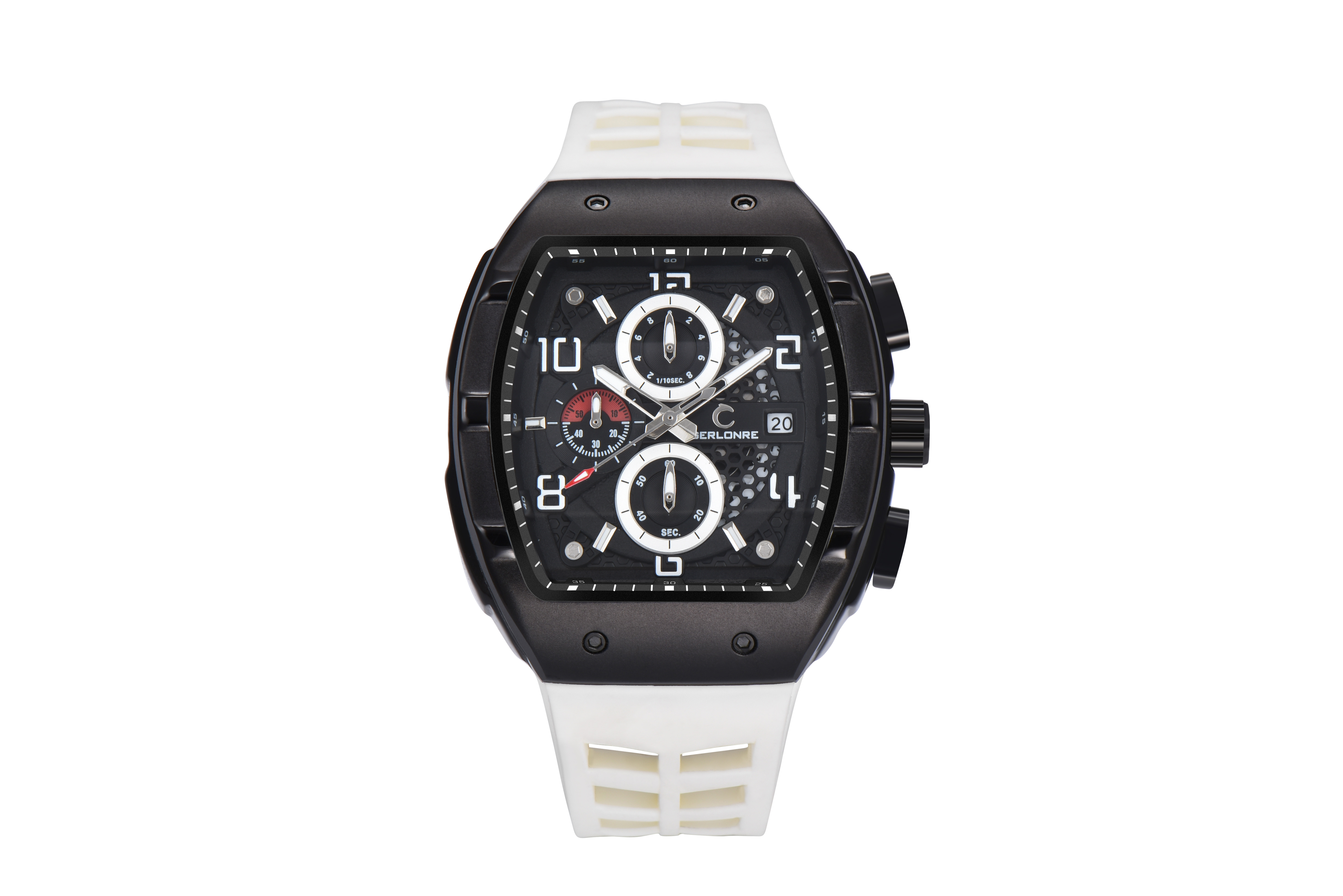 Estuche negro con correa blanca