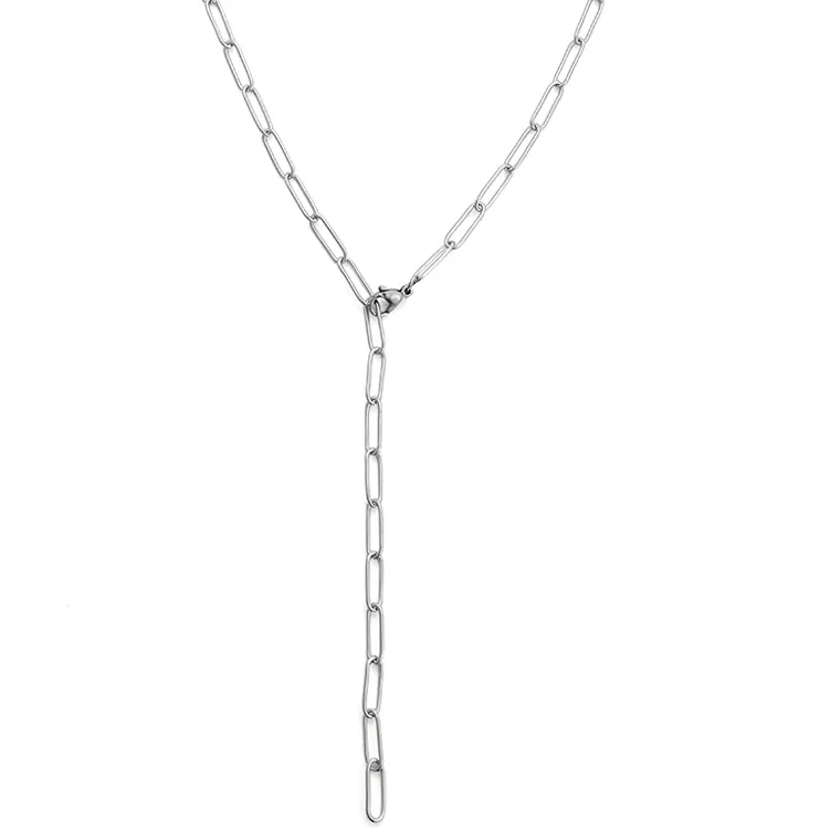 De acero inoxidable de moda enlace largo collares de cadena redondo círculo cruzado cadena pulseras pendientes grandes Oval Cadena de joyería