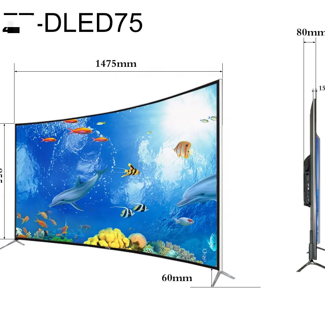 Diseño más vendido WiFi 1G + 8G parte trasera y marco de metal ensamblar TV Smart Android 11 4K televisores de TV de pantalla curva LED de 75 pulgadas