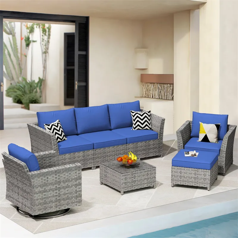 7 piece affordable rattan wicker 20x20 cushions outdoor wrought iron patio furniture set