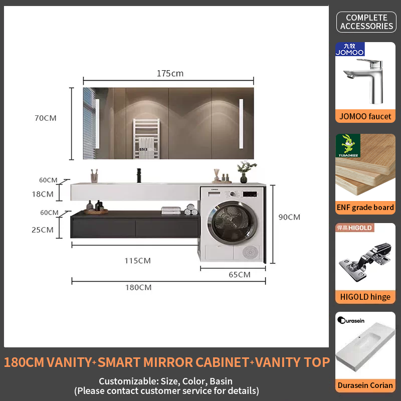 180Durasein Integrated Basin + Smart Mirror Cabinet