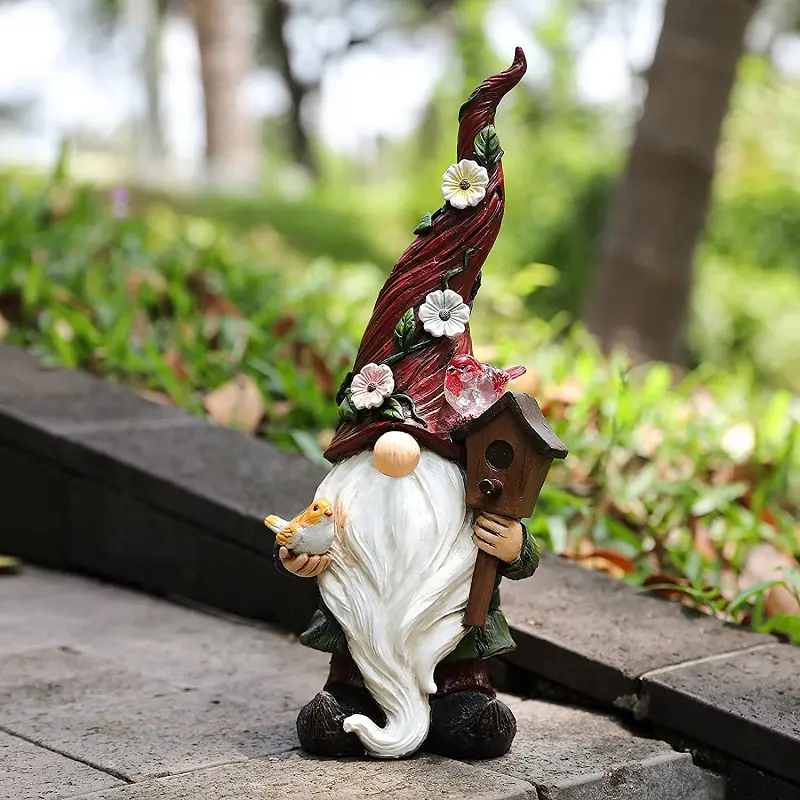 Statue de Gnome en résine avec lampes solaires, Figurine décorative d'extérieur, ornements, décor de Gnome en résine