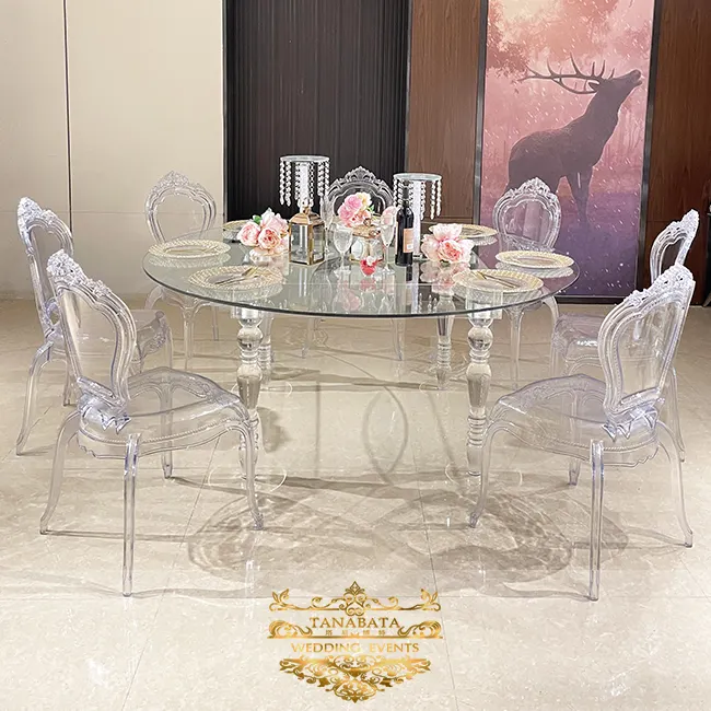 Прокатные круглые свадебные прозрачные акриловые столы для мероприятий