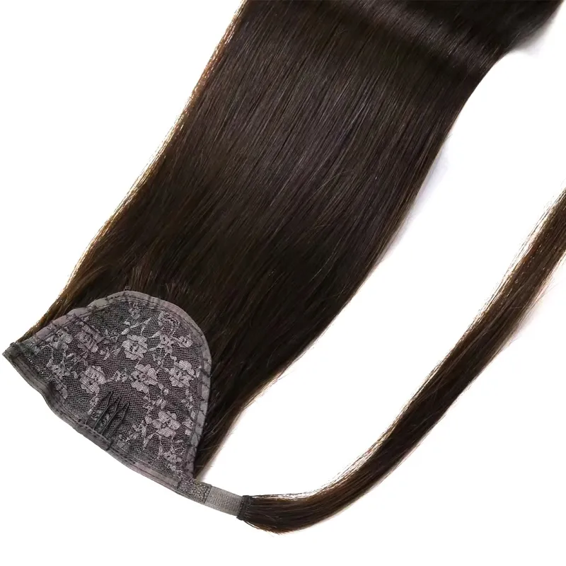 A cutícula preta natural do estoque alinhou partes 100% chinesas do cabelo humano do Virgin com o envoltório do pente em torno de extensões do cabelo do rabo de cavalo