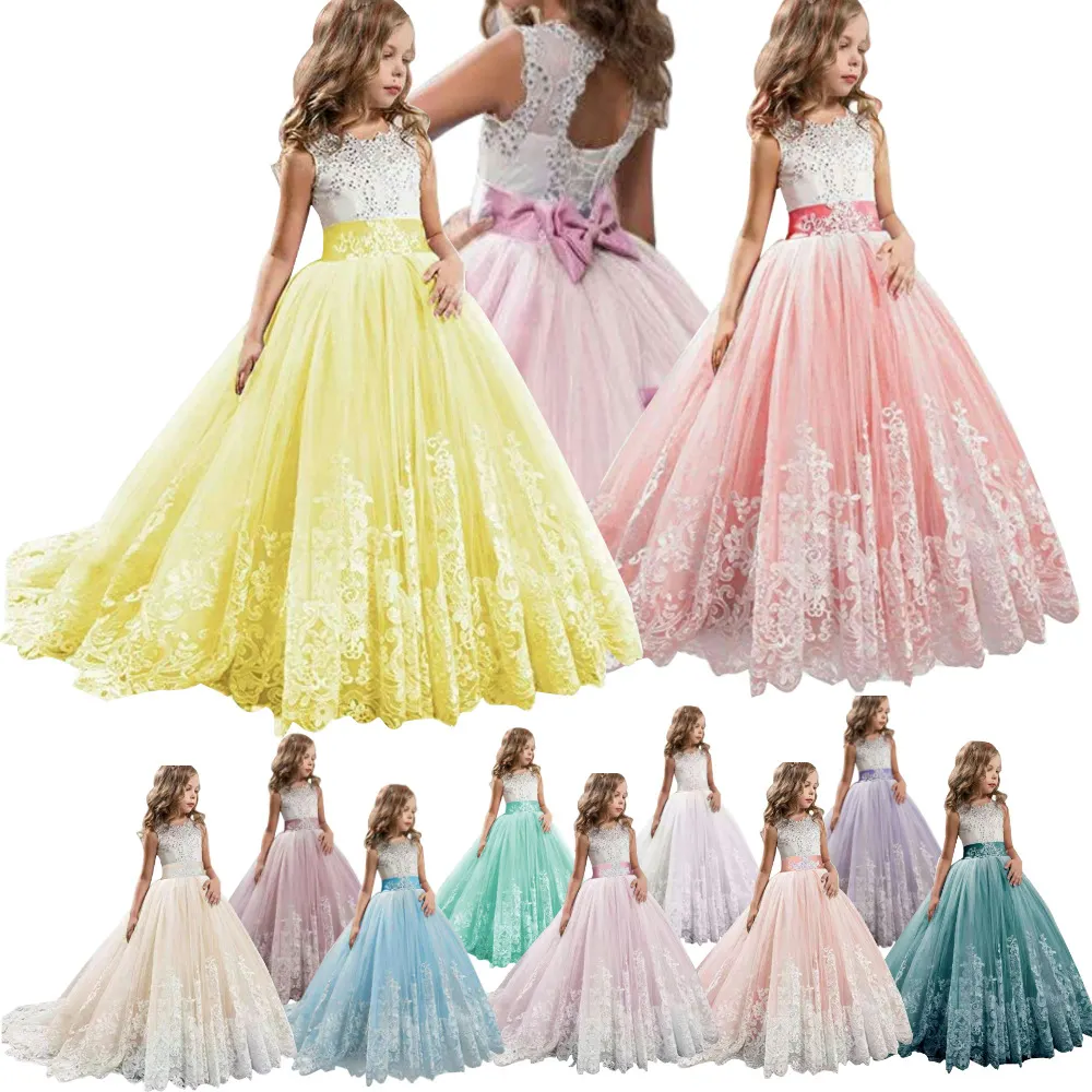Chaud européen élégant de haute qualité en gros mariage soirée princesse robe de soirée adolescente enfants enfants filles robe 5-6