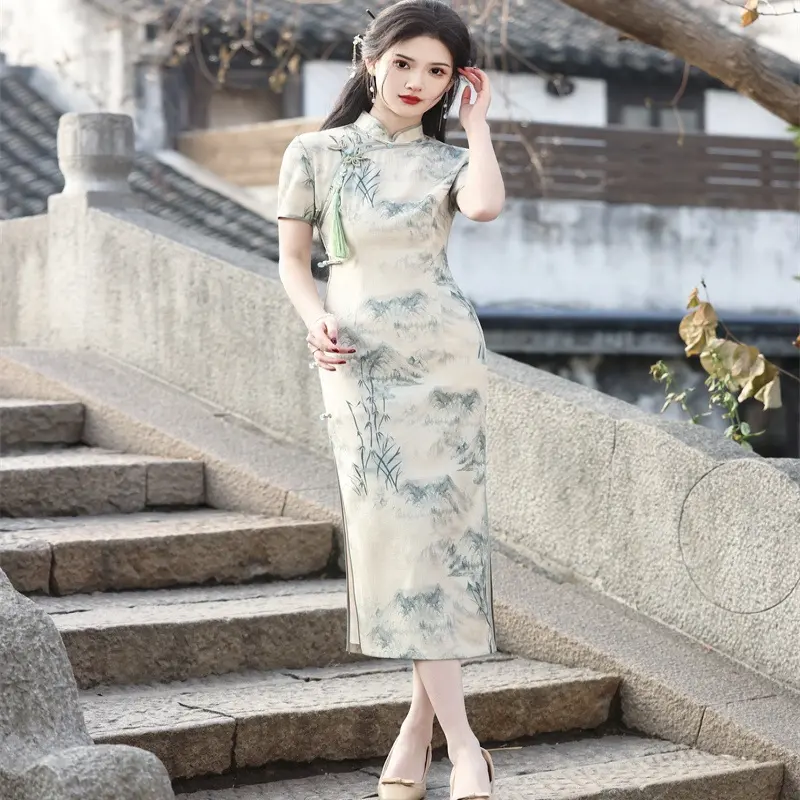 Alta calidad nueva moda Moda cheongsam vestido qipao mujer cheongsam qipao cheongsam vestido