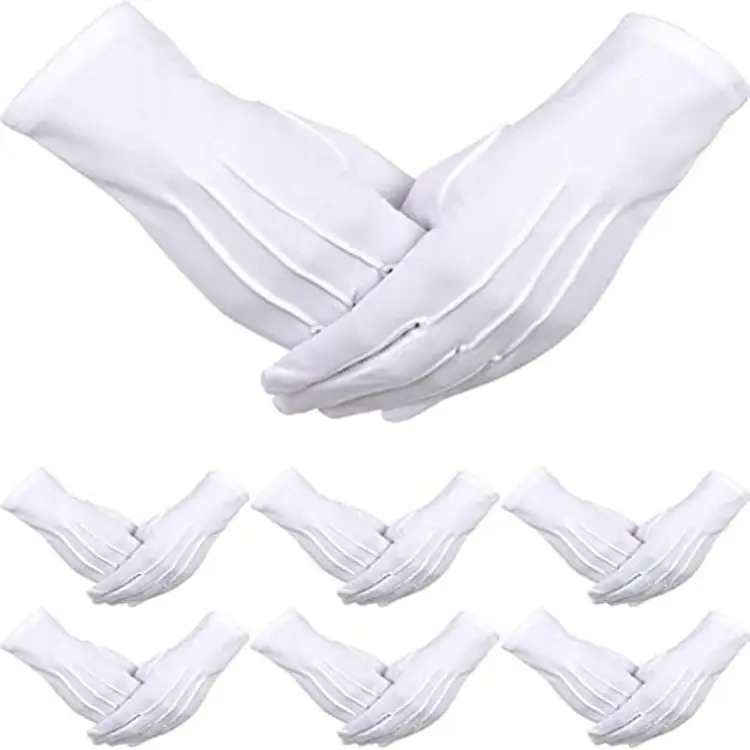 3 tendones de puño largo de calidad ceremonial uniforme desfile guantes de mano de nailon blanco con puño elástico