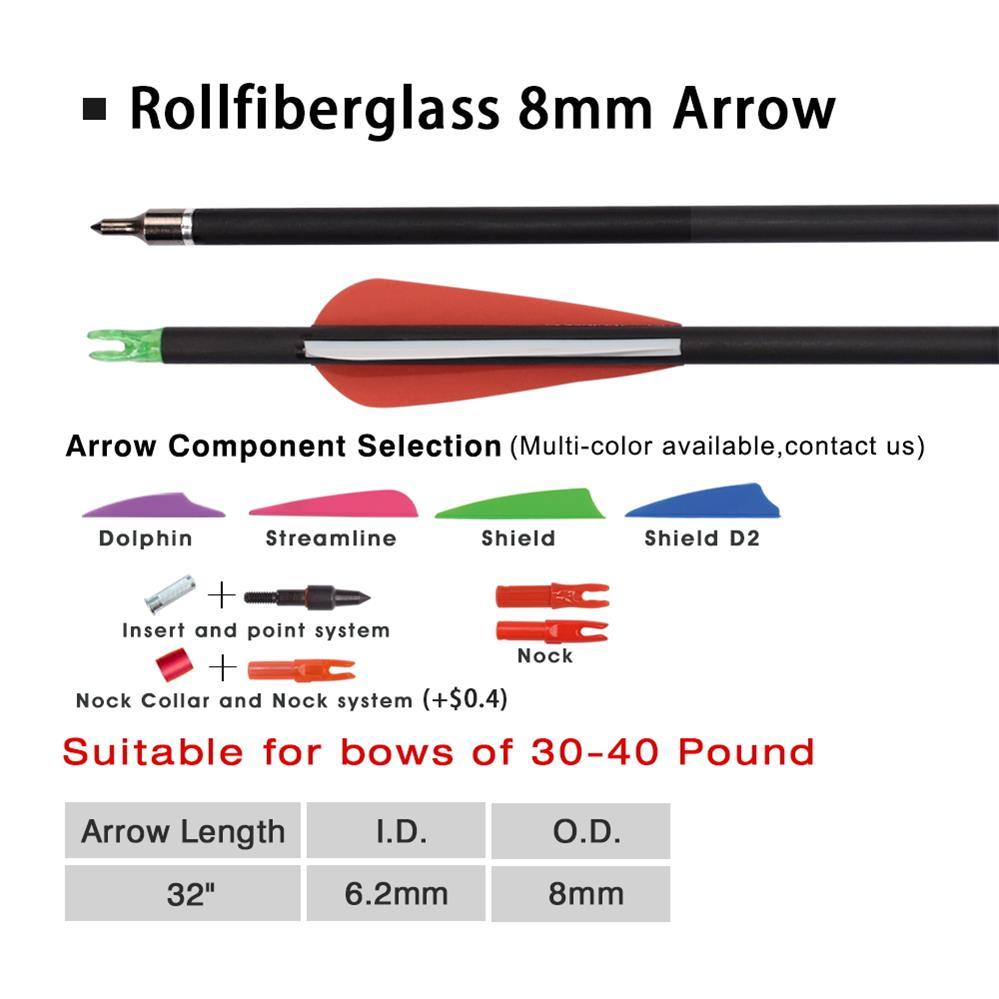 Flecha de fibra de vidrio Rollfiberglass de 8 mm