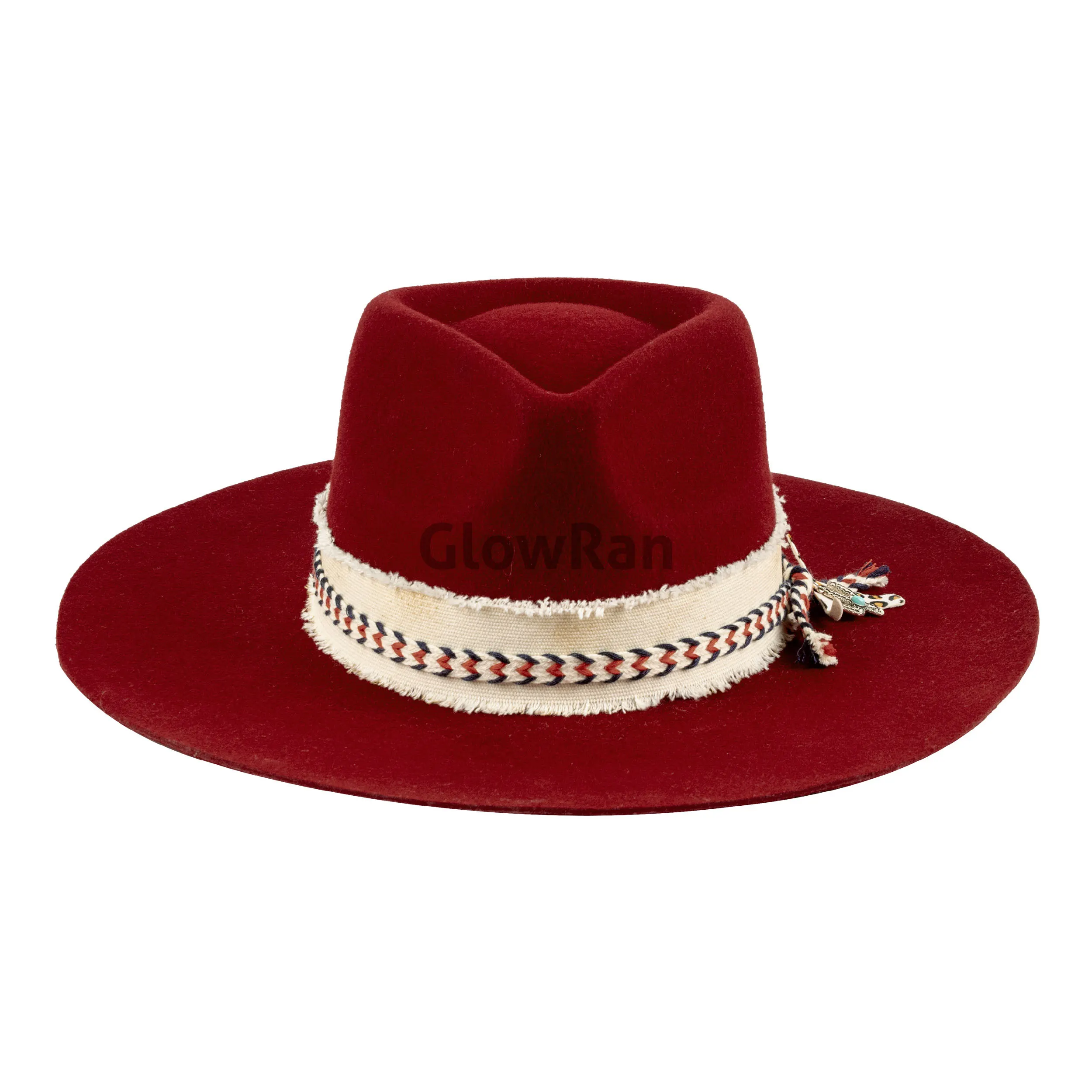 GlowRan 2023 baru tiba wanita tepi lebar wol merasa desain klasik topi Fedora