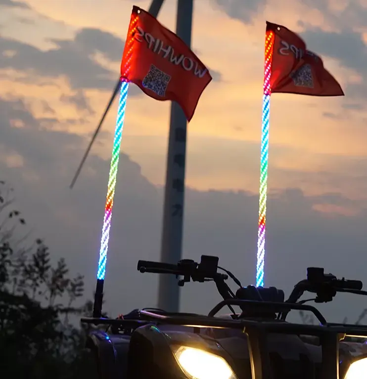 1ft 40cm 1.75 Inch ATV UTV Whip Light Led Whip Lights RGB Color changing car flag pole lights with Flag for offroad truck