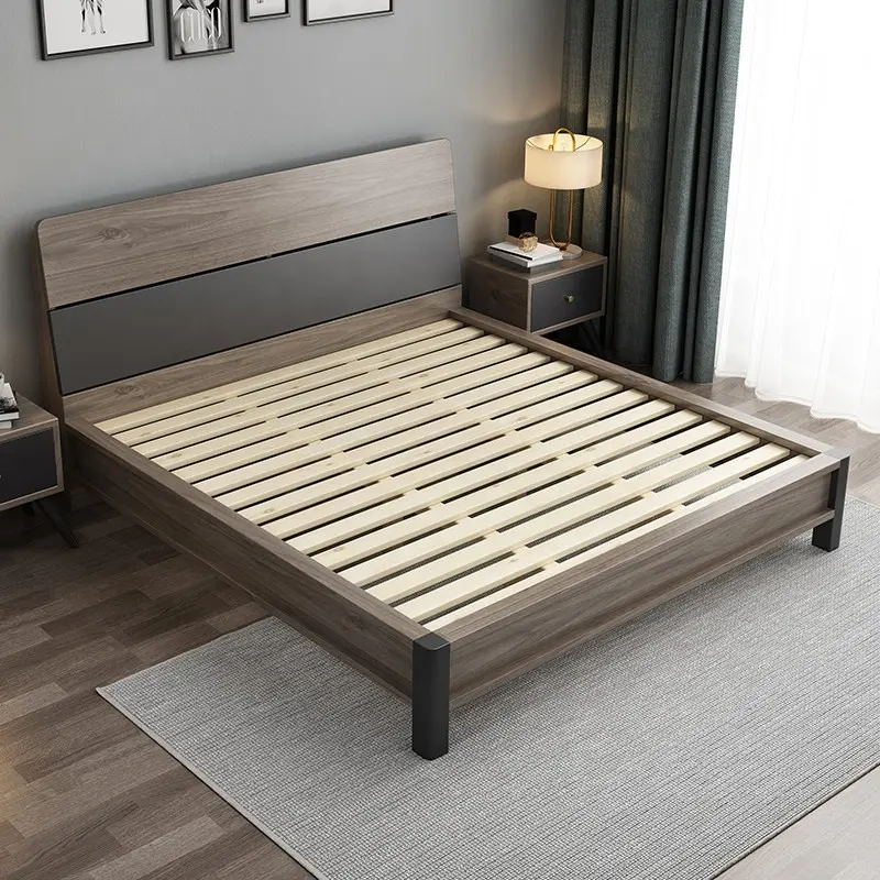 Mueble nórdico de madera para dormitorio, cama king size moderna con gran capacidad de almacenamiento