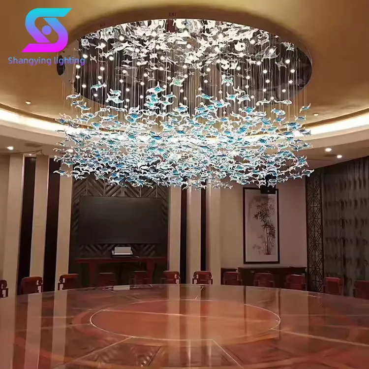 Luce a forma di stella del mare arredamento colorato Show Hall acquario Hotel progetto personalizzato di illuminazione lampadario in vetro