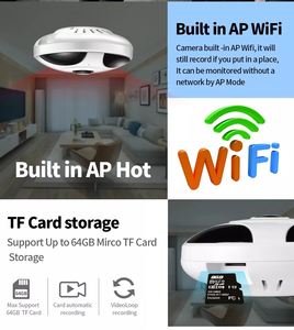 ワイヤレスIPカメラWiFiフィッシュアイパノラマ1080P360度ミニカメラ2MPホームセキュリティWiFiIcseeカメラ (双方向オーディオ付き) - Product Image 6