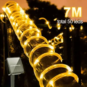 Hochwertige solar betriebene mehrfarbige Kupferdraht rohrs chnur 8 Funktion Verwendung im Freien Led String Rope Light - Product Image 1