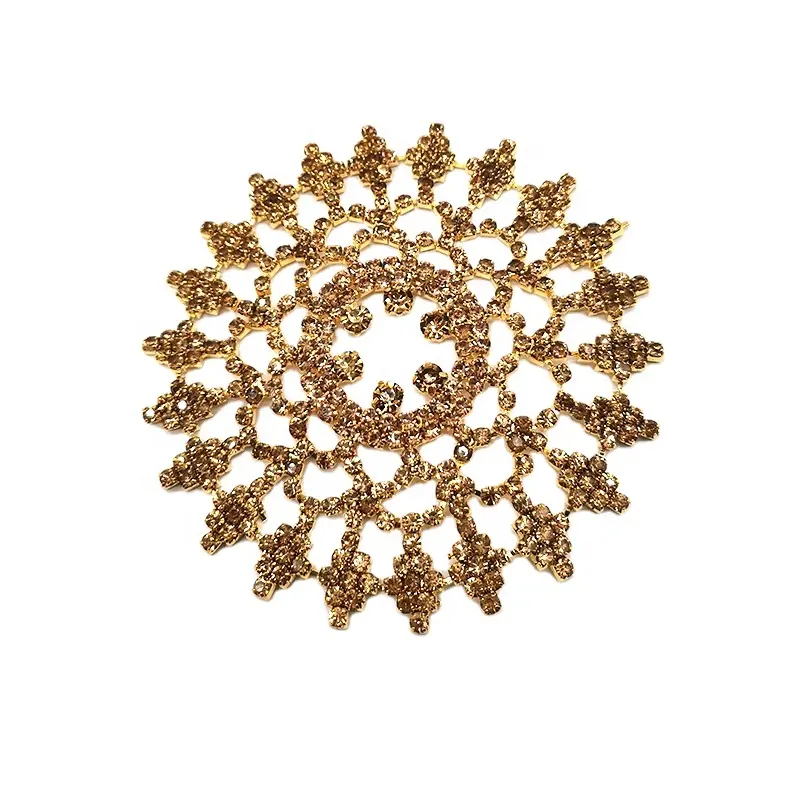 Parches de apliques de diamantes de imitación de topacio dorado de forma redonda de 90mm para accesorios de Carnaval