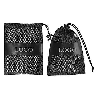 Pochette d'emballage de cadeau en maille de stockage avec Logo imprimé personnalisé, sac à cordon en Nylon pliable écologique