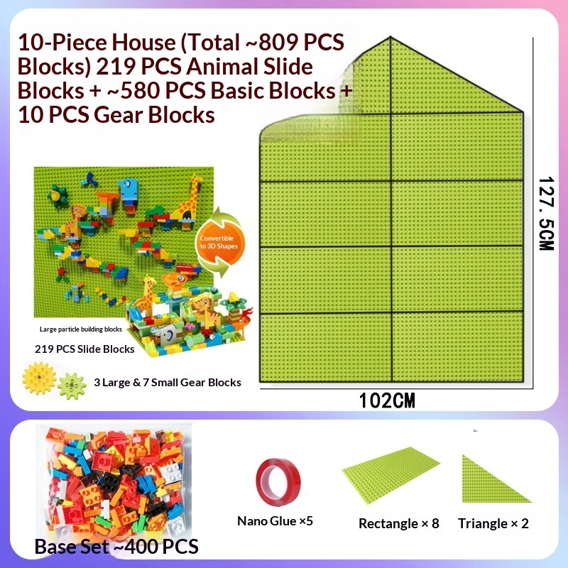 Verde, juego de 10 piezas, habitación 219, tobogán 580, bloque de construcción, 10 engranajes.
