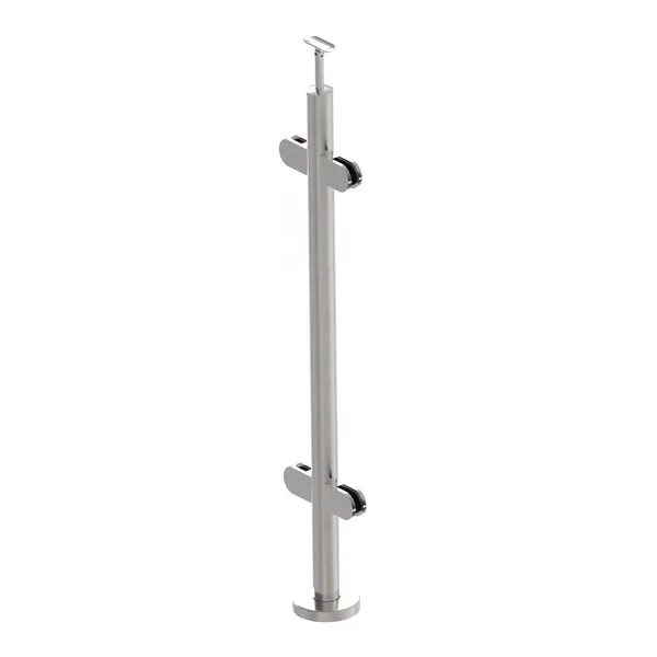 Stainless Steel Newel Post w/ 90 Angles Glass Clamp handrail post , Custom balustrades handrails with Mounting Plate