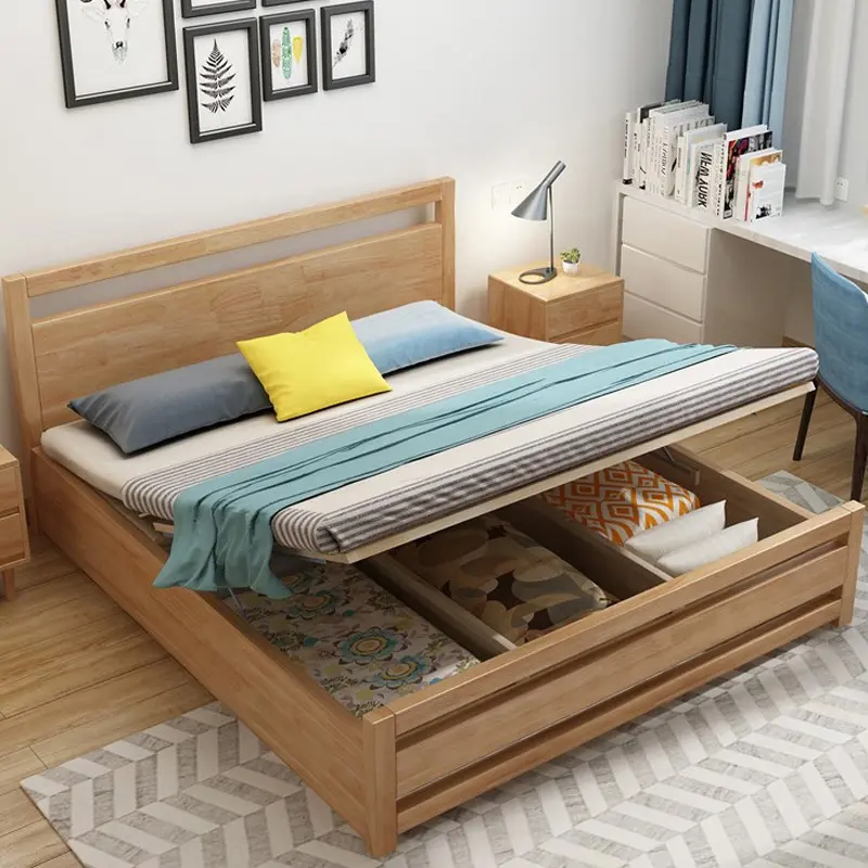 Gestoffeerd Meisje Bed Frame Kast Slaapkamer Meubelset Opslag Stof Slaapkamer Laden Dubbele Twin Queen Hout Modern Voor Thuis