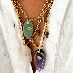 Hamsa el nazar şans koruma Charm kolye doğal kristal kuvars Figa el sembol kolye ile çeşitli zincirler - Product Image 5