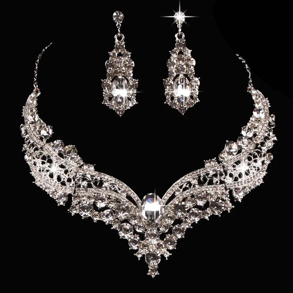 bride earrings necklace large crystal jewelry necklaces for wedding dress accessories bridal jewelry set necklace