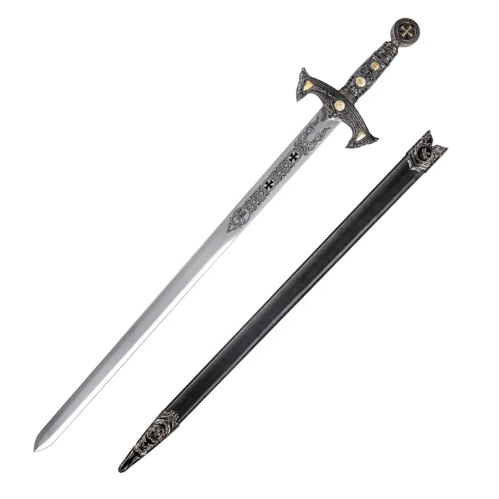 Replica de espada de prata medieval antiga de 85 cm Cavaleiros Cruzados Templários