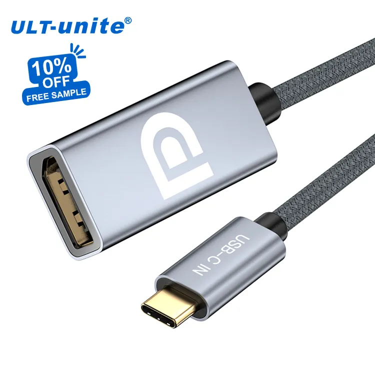 ULT-Unite สายเคเบิล Type-C ไปยัง DP 0.2ม. USB3.1Gen2 10Gbps 8K 60HZ USB 3.1 Type-C ตัวผู้เป็น DisplayPort ตัวเมียอะแดปเตอร์สำหรับแล็ปท็อป