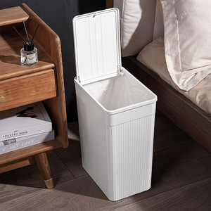 Cubo de basura rectangular delgado de plástico, contenedor de basura estrecho, papelera para baño, cocina, oficina - Product Image 3