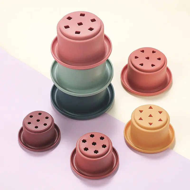 Giocattolo per bambini tazza carina Bpa Free giocattoli da bagno in Silicone impilabili tazze impilabili che costruiscono giocattoli per bambini