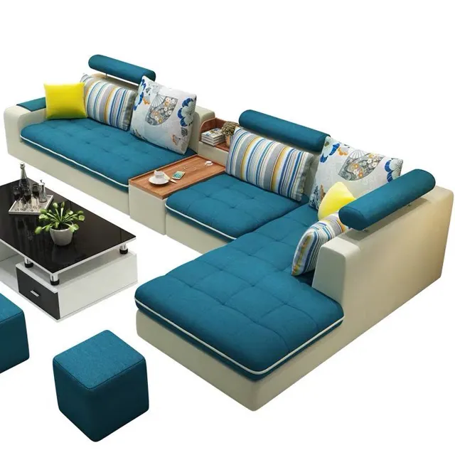 Phong Cách Hiện Đại Góc Ghế Phòng Khách Vải L Sofa Hình Chữ L CEFS015 Với Giá Đỡ Cốc