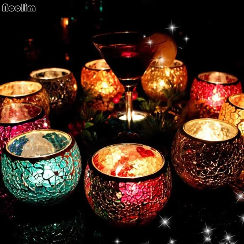 Candelabro de mosaico de vidrio Retro europeo, candelabro romántico a la luz de las velas, accesorios creativos para el hogar, Decoración de mesa de boda