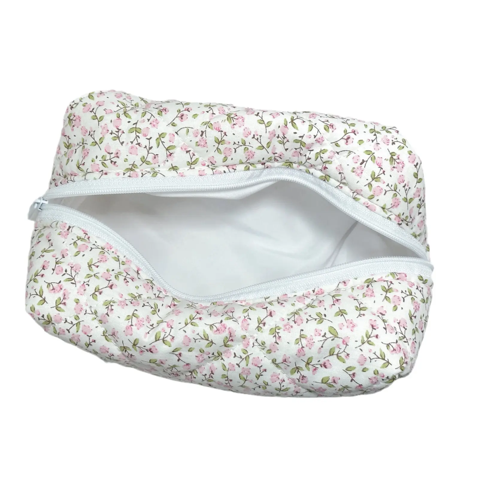 Trousse de toilette en coton matelassé cadeau Sac de rangement cosmétique portable pour femmes Petit sac de maquillage floral frais