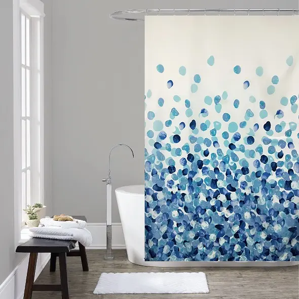 100% polyester Bleu salle de bain douche rideaux tissu rideau