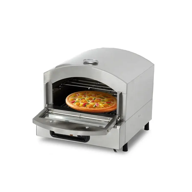 Horno de Pizza con Calefacción de Gas de Acero Inoxidable, Parrilla de Barbacoa Portátil para Exteriores, Napoli, 2000W, Piedra Redonda para Hornear, Horno Eléctrico para Pizza