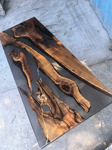 现代几何树脂餐桌，带六角环氧树脂顶部金属支腿 - Product Image 6