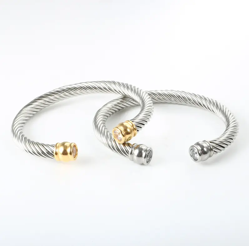 2021 gioielli Trends18k PVD acciaio inossidabile cavo intrecciato filo aperto polsino braccialetto chirurgico CZ pietra bracciali di cristallo per uomo donna