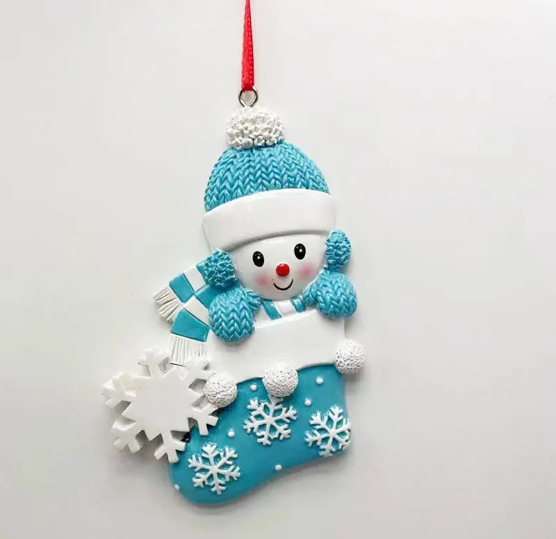 Copos de nieve de resina personalizables para bebé, 2021, primer Navidad, color azul