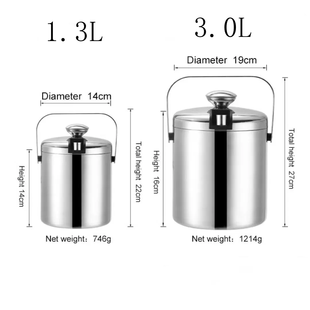 Vente en gros refroidisseur de vin isolé à double paroi personnalisé seau à champagne en métal en acier inoxydable seau à glace avec pince