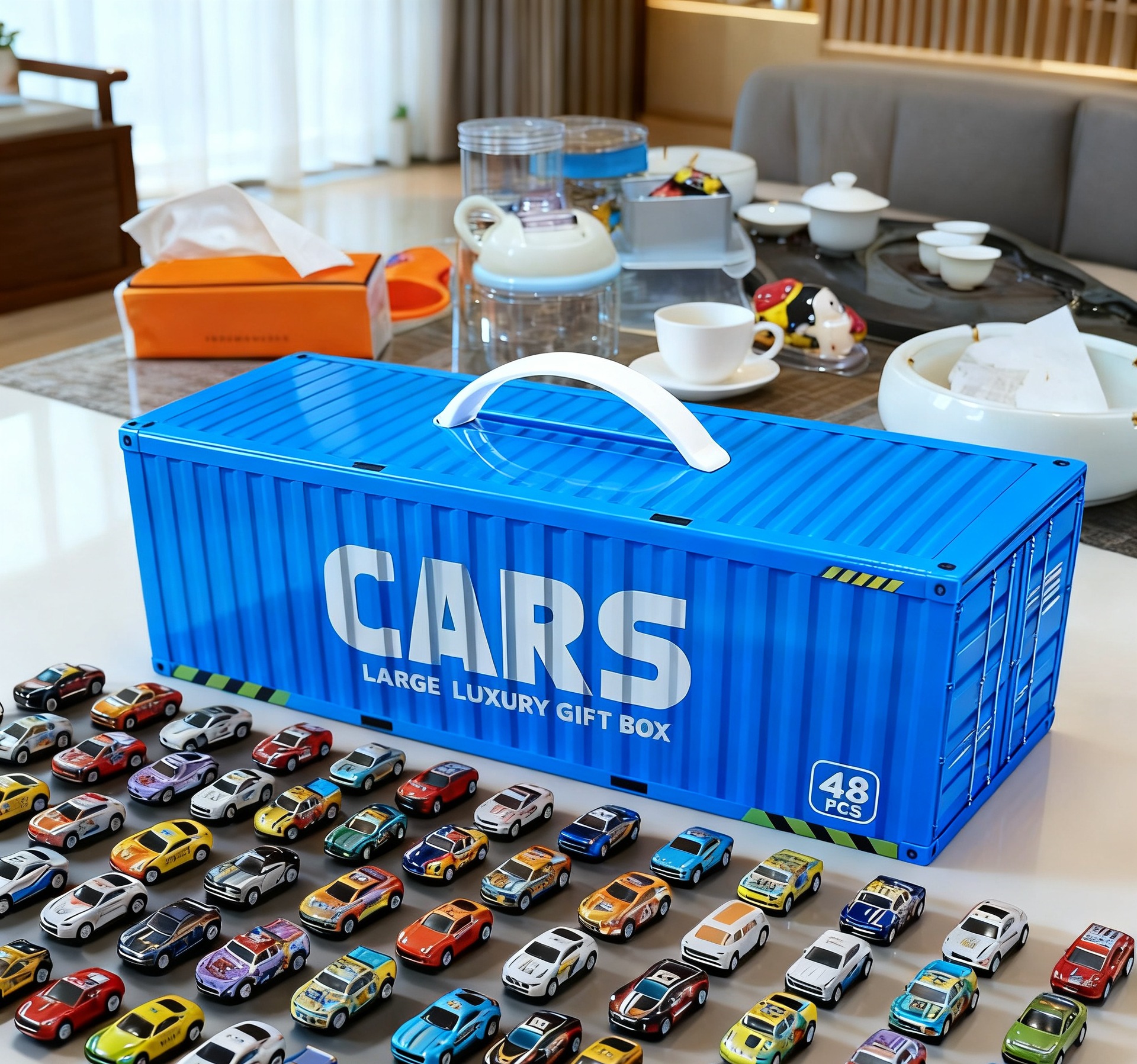 Garage conteneur bleu-48 voitures en alliage avec carte