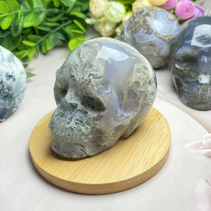 Toptan fiyat 7cm Moss akik kafatasları oyma kristal el sanatları enerji Feng Shui ev dekor cadılar bayramı serin hediye - Product Image 4